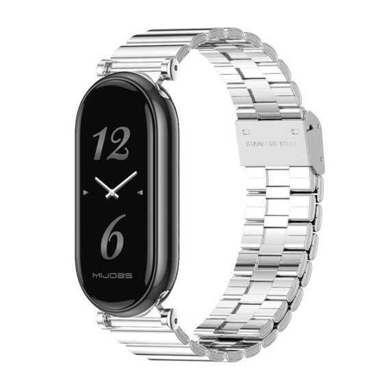 Per Xiaomi Mi Band 8 Mijobs GT4 Cinturino in metallo con fibbia in bambù (argento)