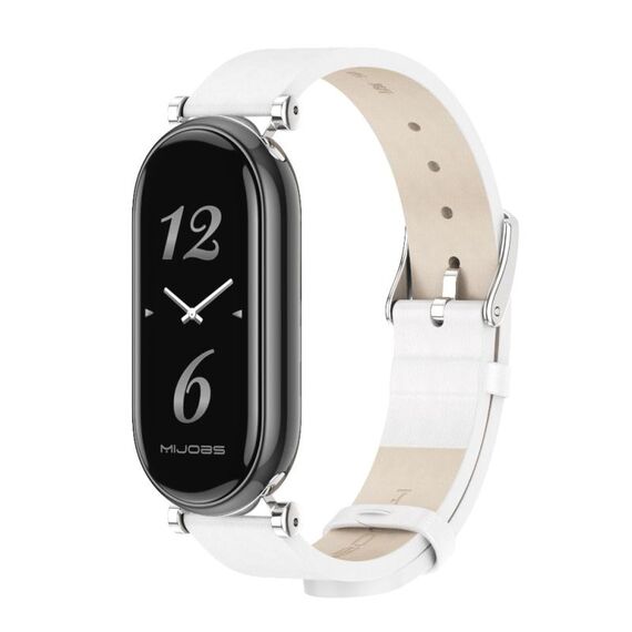 Per Xiaomi Mi Band 8 Mijobs GT4 cinturino in pelle di vacchetta primo strato (bianco argento)