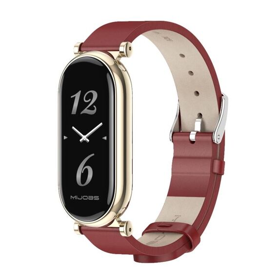 Per Xiaomi Mi Band 8 Mijobs GT4 cinturino in pelle di vacchetta primo strato (oro rosso chiaro)