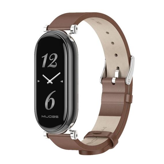 Per Xiaomi Mi Band 8 Mijobs GT4 cinturino in pelle di vacchetta primo strato (marrone argento)