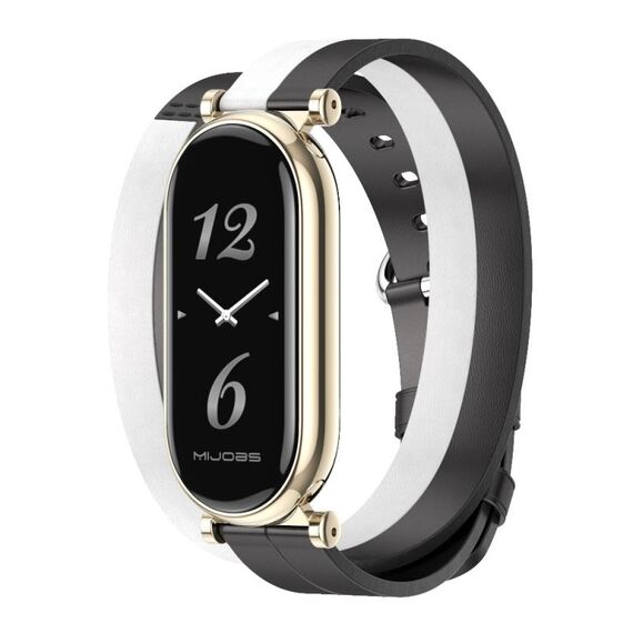 Per cinturino in pelle Xiaomi Mi Band 8 Mijobs GT4 Dual-Loop (nero + bianco + oro chiaro)