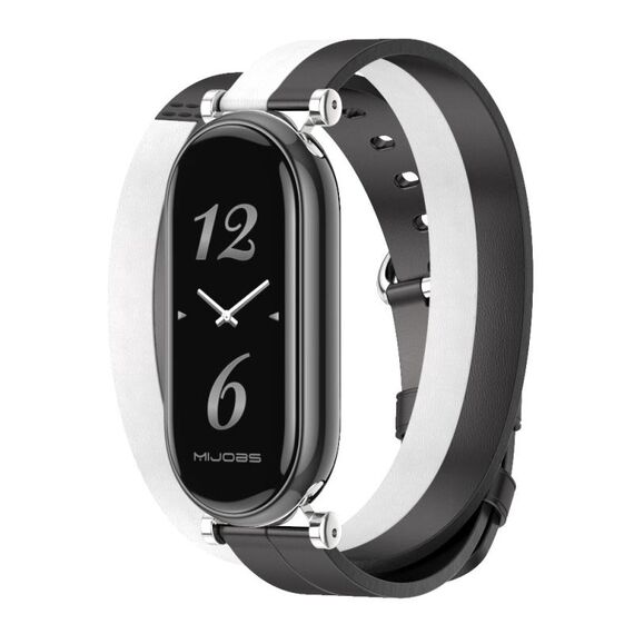Per cinturino in pelle Xiaomi Mi Band 8 Mijobs GT4 Dual-Loop (nero + bianco + argento)