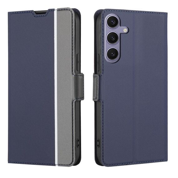 Per Samsung Galaxy S24+ 5G Custodia per telefono in pelle con pulsanti laterali con texture twill (blu)