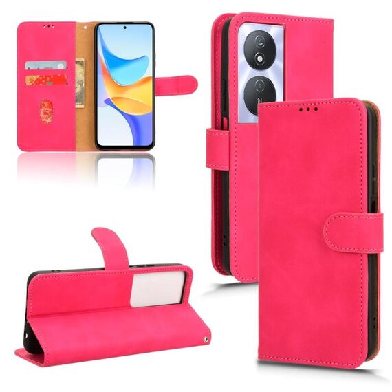 Custodia per telefono in pelle con vibrazione magnetica Skin Feel per Honor Play 8T 5G / X7b (rosa rosso)
