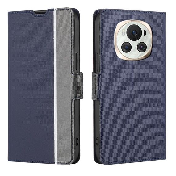 Custodia per telefono in pelle con pulsanti laterali con trama in twill per Honor Magic6 (blu)