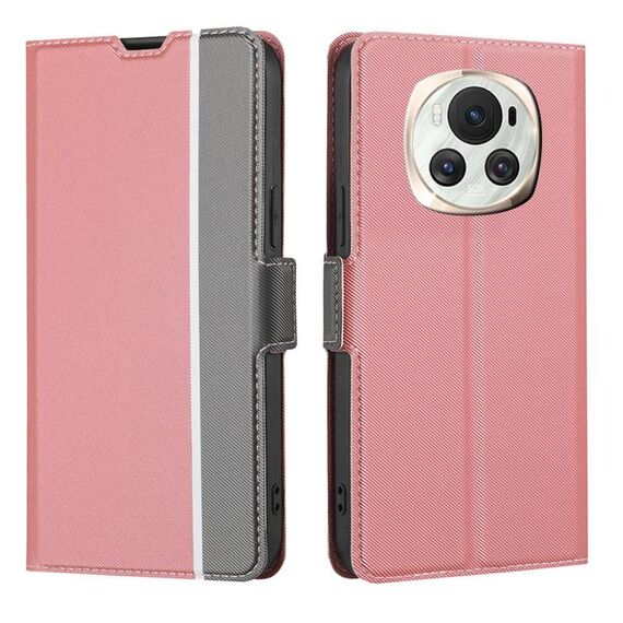 Custodia per cellulare in pelle con bottoni laterali con trama in twill per Honor Magic6 (rosa)
