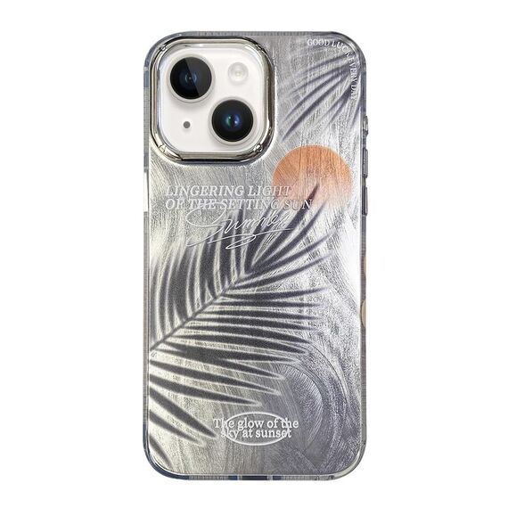 Per iPhone 14 Custodia per telefono antiurto con motivo a radiazioni, copertura totale (Sunset Frond)