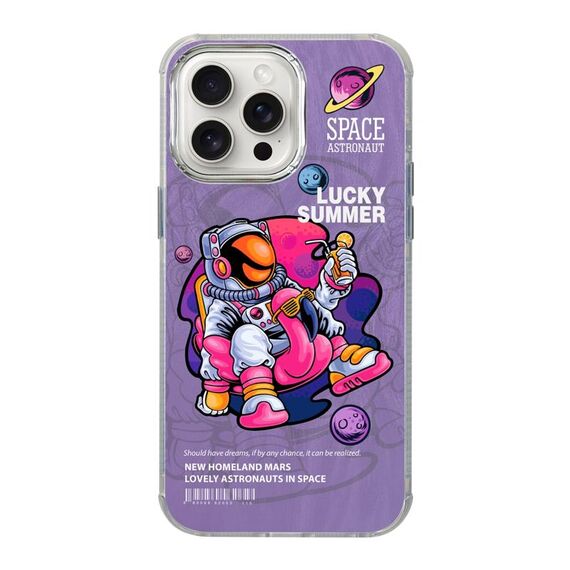 Per iPhone 14 Pro Max Illustrazione Modello Radiation Design Custodia per telefono antiurto a copertura totale (Astronauta viola)