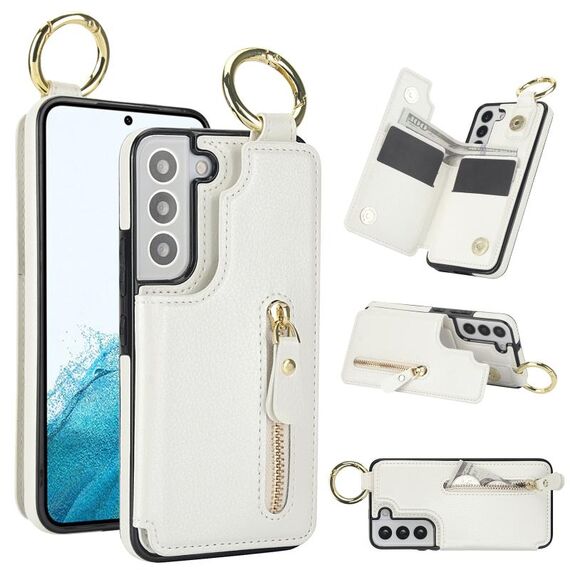 Custodia per telefono per Samsung Galaxy S22 5G Litchi Texture Zipper doppia fibbia (bianca)