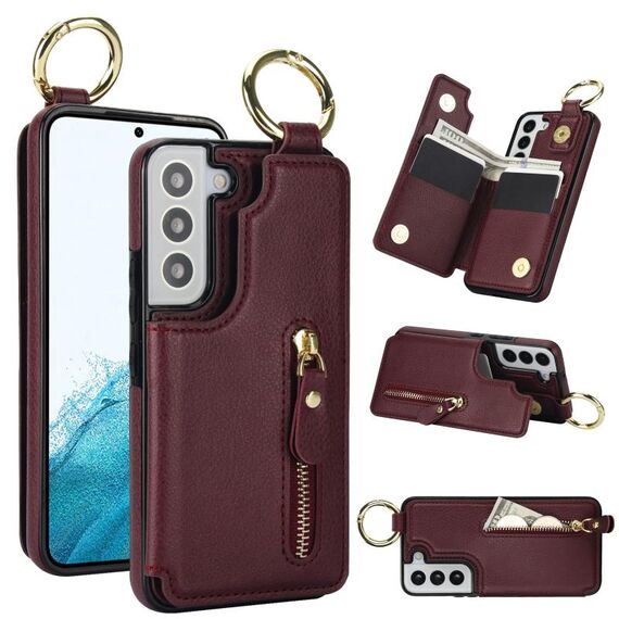 Custodia per telefono per Samsung Galaxy S22+ 5G Litchi Texture Zipper doppia fibbia (rosso bordeaux)