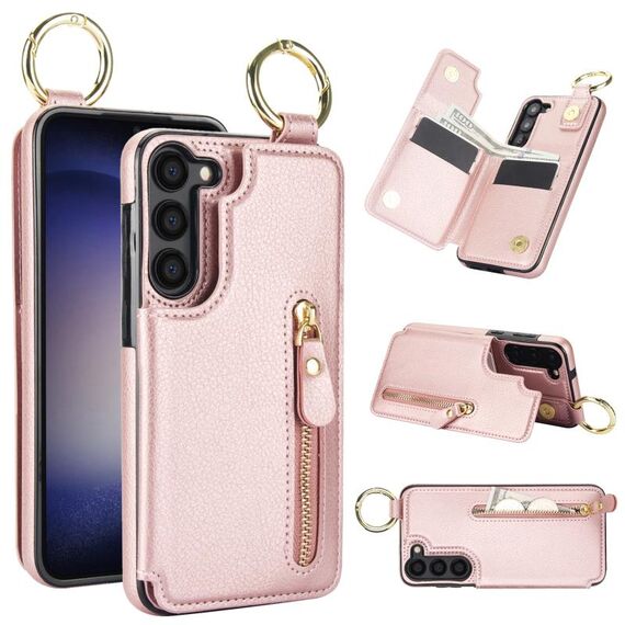 Custodia per telefono per Samsung Galaxy S23 5G Litchi Texture Zipper doppia fibbia (oro rosa)
