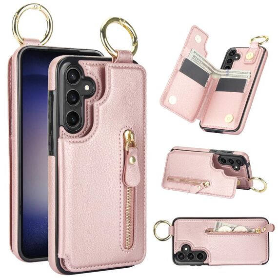 Custodia per telefono per Samsung Galaxy S23 FE 5G Litchi Texture Zipper doppia fibbia (oro rosa)