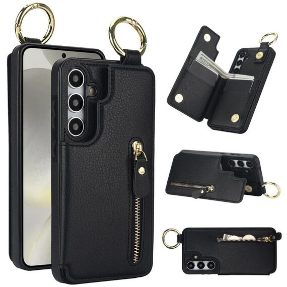 Custodia per telefono per Samsung Galaxy S24 5G Litchi Texture con cerniera doppia fibbia (nero)