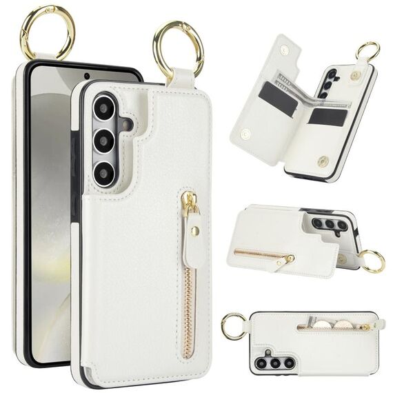 Custodia per telefono per Samsung Galaxy S24 5G Litchi Texture Zipper doppia fibbia (bianca)