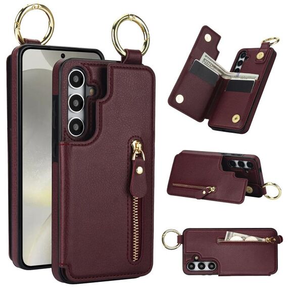 Custodia per telefono per Samsung Galaxy S24+ 5G Litchi Texture Zipper doppia fibbia (rosso bordeaux)