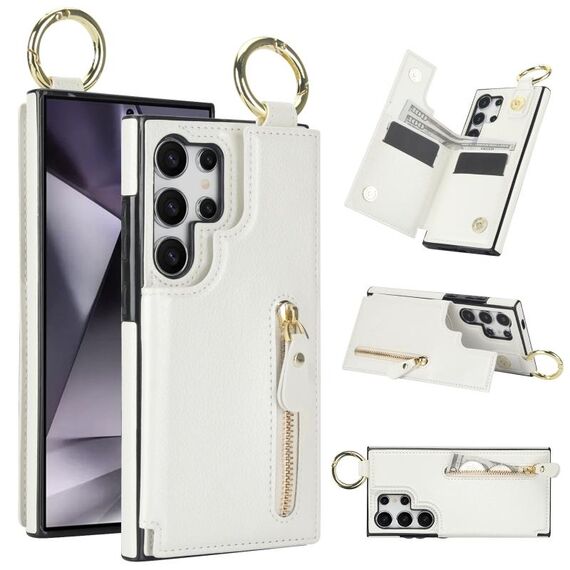 Custodia per telefono per Samsung Galaxy S24 Ultra 5G Litchi Texture con cerniera doppia fibbia (bianca)
