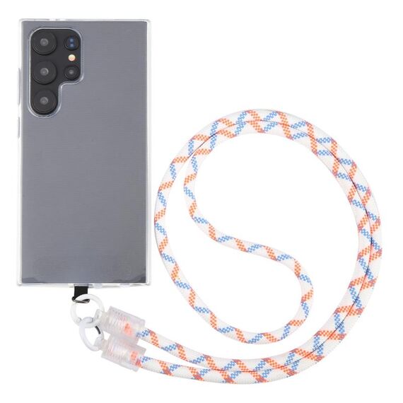 Cordino lungo a tracolla per telefono con cinturino anti-smarrimento con fibbia trasparente (arancione blu bianco)