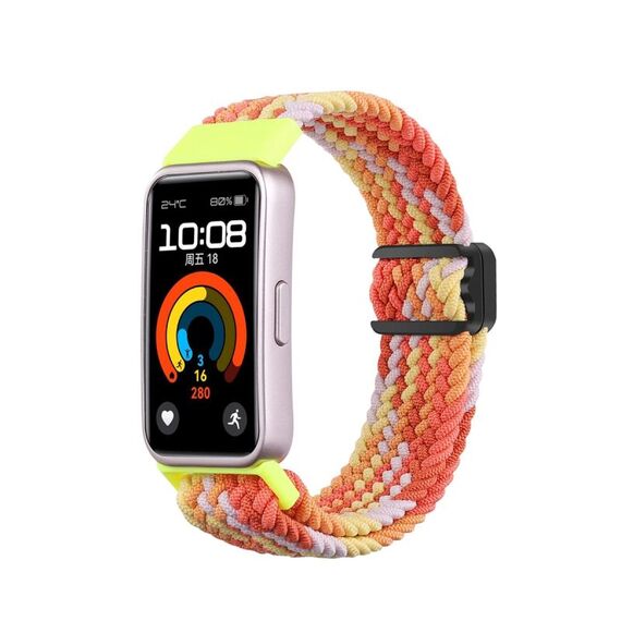 Per cinturino per orologio intrecciato in nylon con fibbia magnetica Huawei Band 9/8 (arancione brillante)