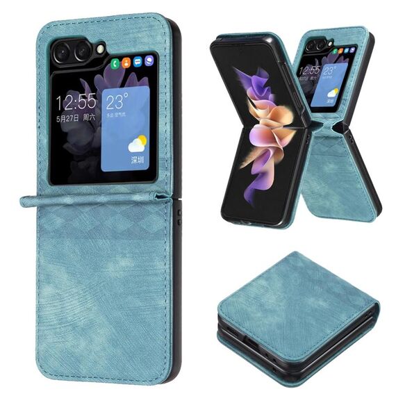 Custodia per telefono in pelle goffrata scozzese per Samsung Galaxy Z Flip6 (verde)