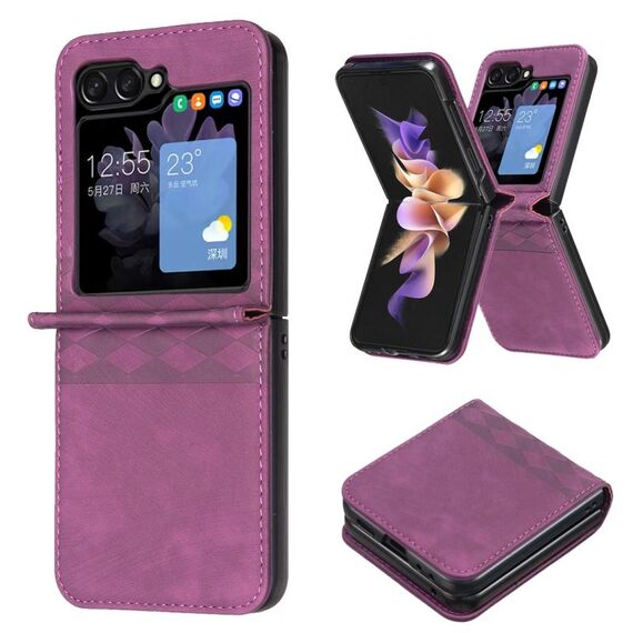 Custodia per telefono in pelle goffrata scozzese per Samsung Galaxy Z Flip6 (viola scuro)