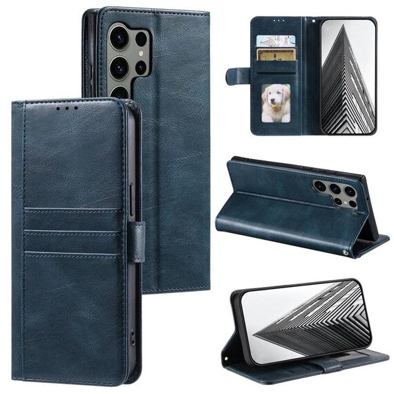 Custodia per telefono in pelle a portafoglio con 6 carte semplice per Samsung Galaxy S24 Ultra 5G (blu navy)