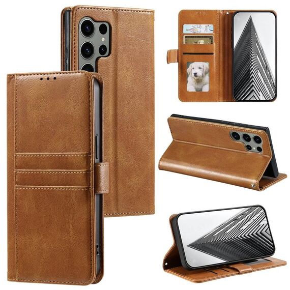 Per Samsung Galaxy S24 Ultra 5G Custodia a portafoglio in pelle semplice con 6 carte (marrone)