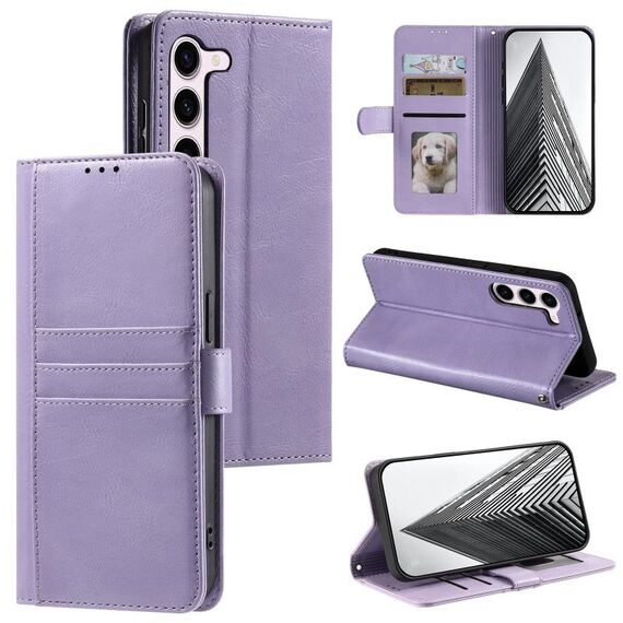 Custodia per telefono in pelle a portafoglio semplice con 6 carte per Samsung Galaxy S23 5G (viola)