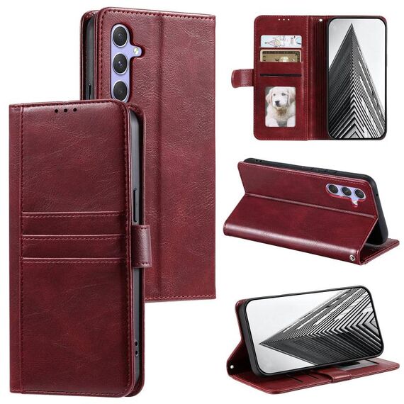Custodia per telefono in pelle a portafoglio con 6 carte semplice per Samsung Galaxy S23 FE 5G (vino rosso)