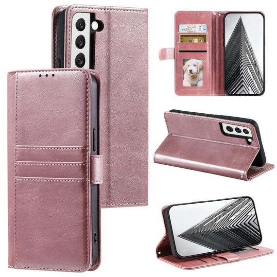 Per Samsung Galaxy S22+ 5G Custodia a portafoglio in pelle semplice con 6 carte (oro rosa)