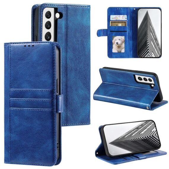 Custodia per telefono in pelle a portafoglio semplice con 6 carte per Samsung Galaxy S22 5G (blu)