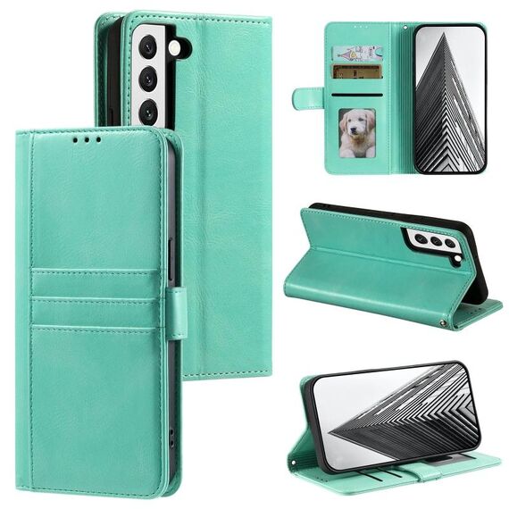 Per Samsung Galaxy S22 5G Custodia a portafoglio in pelle semplice con 6 carte (verde)