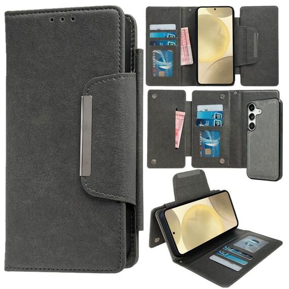 Per Samsung Galaxy S24 5G Custodia multifunzionale in pelle a portafoglio con 7 carte (grigio)
