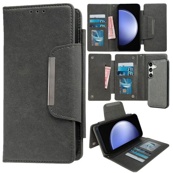 Per Samsung Galaxy S23 FE 5G Custodia multifunzionale in pelle a portafoglio con 7 carte (grigio)