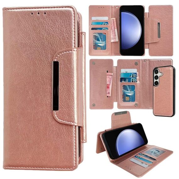 Per Samsung Galaxy S23 FE 5G Custodia multifunzionale in pelle a portafoglio con 7 carte (oro rosa)