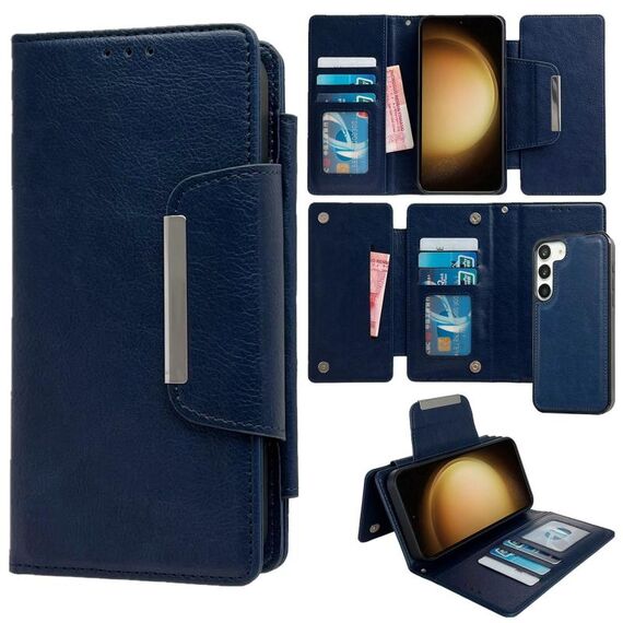 Per Samsung Galaxy S23+ 5G Custodia multifunzionale in pelle a portafoglio con 7 carte (blu reale)