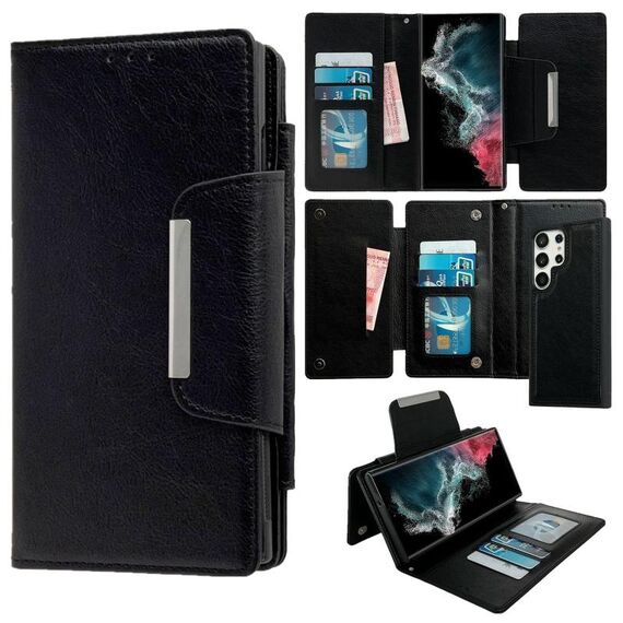 Per Samsung Galaxy S22 Ultra 5G Custodia multifunzionale in pelle a portafoglio con 7 carte (Nero)