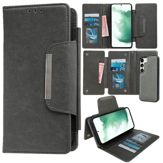 Per Samsung Galaxy S22+ 5G Custodia multifunzionale in pelle a portafoglio con 7 carte (grigio)