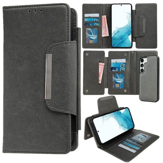 Per Samsung Galaxy S22 5G Custodia multifunzionale in pelle a portafoglio con 7 carte (grigio)