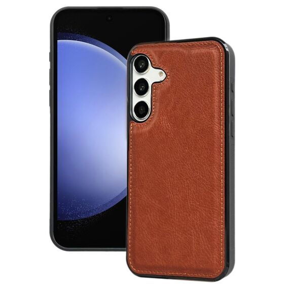 Per Samsung Galaxy S23 FE 5G Custodia per telefono con cover posteriore in pelle di vacchetta (marrone)
