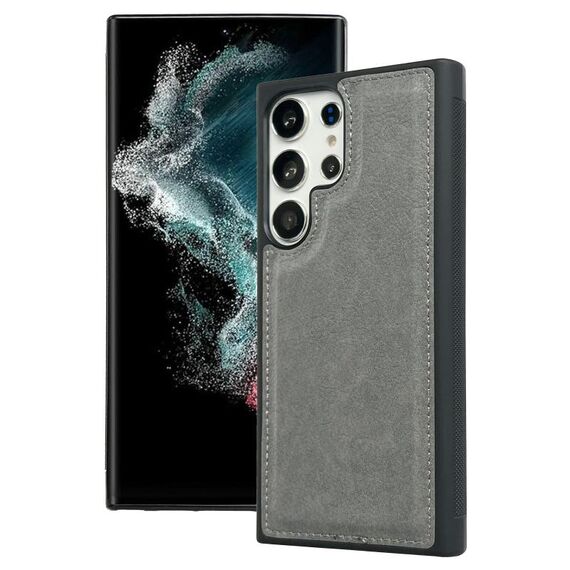 Per Samsung Galaxy S22 Ultra 5G Custodia per telefono con cover posteriore in pelle bovina (grigio)