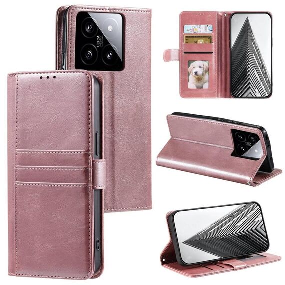 Per Xiaomi 14 Custodia per telefono in pelle a portafoglio semplice con 6 carte (oro rosa)