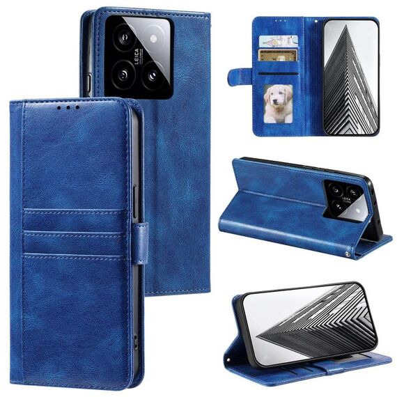Per Xiaomi 14 Custodia per telefono in pelle a portafoglio semplice con 6 carte (blu)