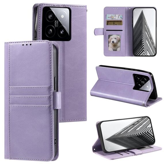 Per Xiaomi 14 Custodia per telefono in pelle a portafoglio semplice con 6 carte (viola)