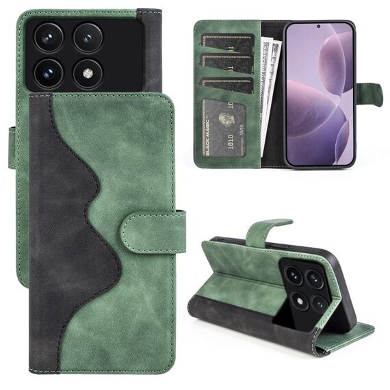 Custodia per cellulare in pelle con chiusura orizzontale con cuciture Xiaomi Redmi K70 (verde)