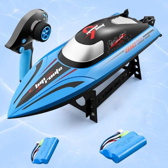 812 Barca RC ad alta velocità Motoscafo di grande potenza a lunga durata Impermeabile per ragazzi Giocattolo acquatico Doppie batterie (Blu)
