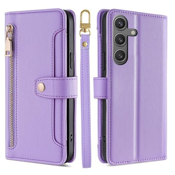 Per Samsung Galaxy S24 Ultra 5G Custodia per telefono in pelle con cerniera a tracolla con trama di pecora (viola)