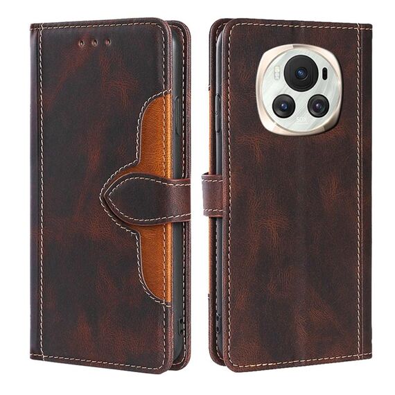 Custodia per telefono in pelle con fibbia magnetica per Honor Magic6 5G Skin Feel (marrone)