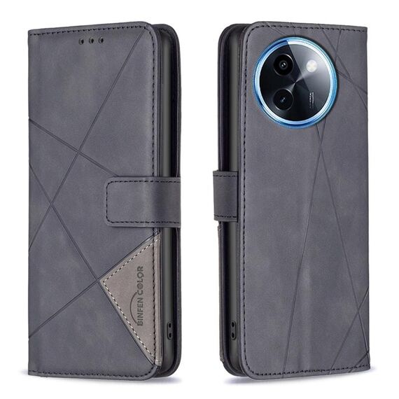 Per vivo Y200i 5G / Y38 5G Custodia in pelle con fibbia magnetica a rombo (Nero)