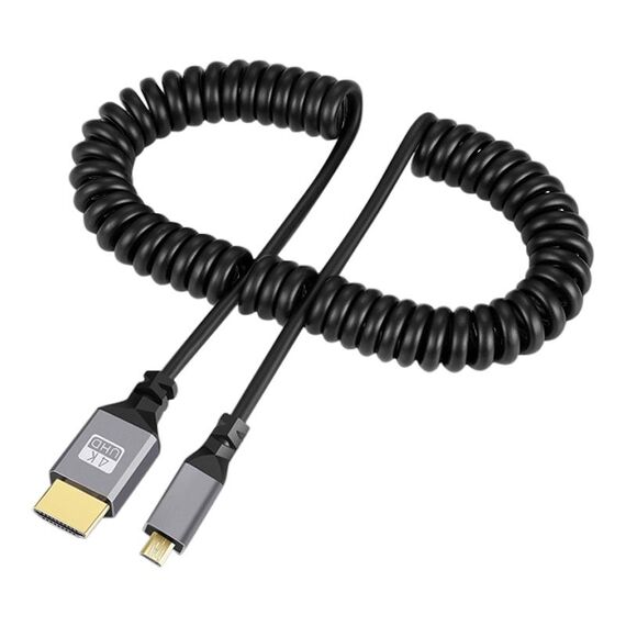 Cavo a molla HDMI tipo A a HDMI tipo D HDMI OD4.0, lunghezza: 0,5 m~2,4 m (guscio grigio)
