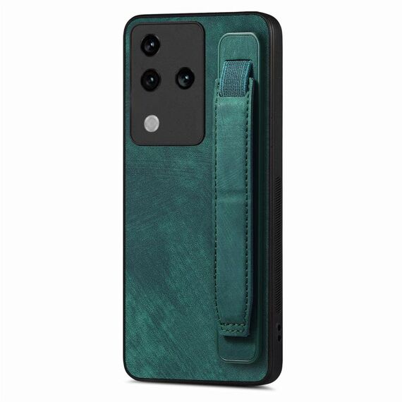 Custodia per telefono posteriore in pelle con supporto per cinturino retrò per vivo S18 Pro (verde)